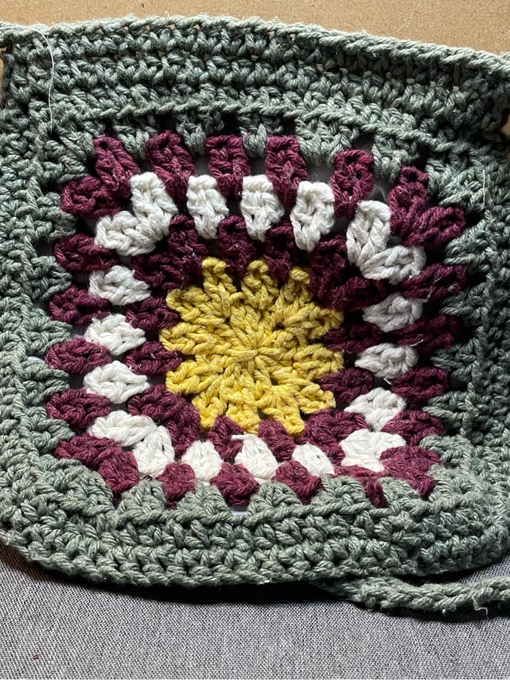 Handmade Crochet Granny Square Cross Body Bag  - Yellow, White, Berry & Sage